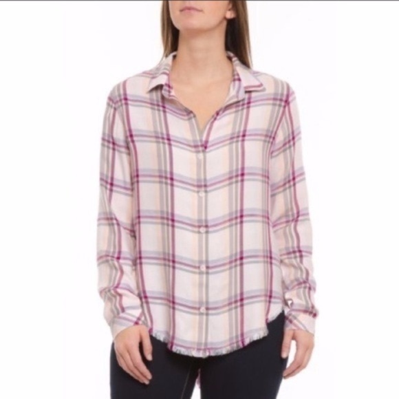 Anthropologie Pink Plaid Button Down Shirt - Picture 1 of 8